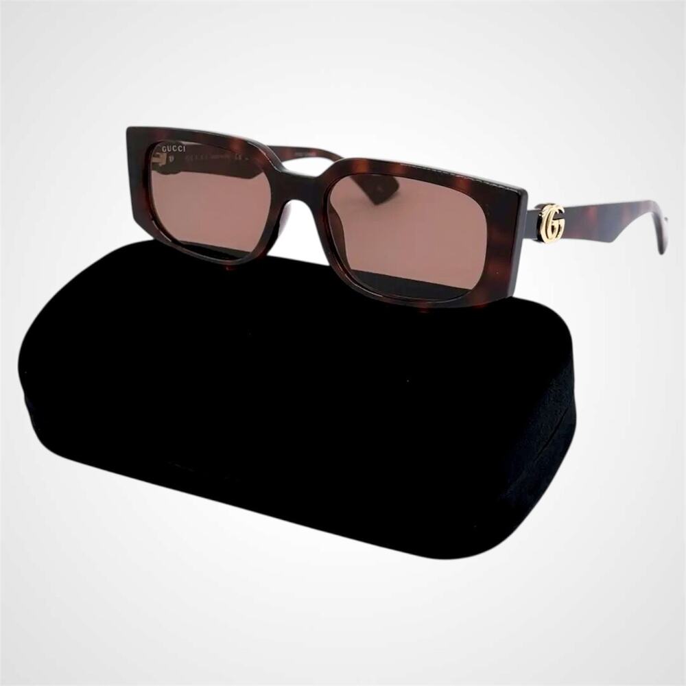 NEW GUCCI Sunglasses Brown 55-18-140 New Rectangle Havana Tortoise Gold GG Metal - Picture 6 of 12